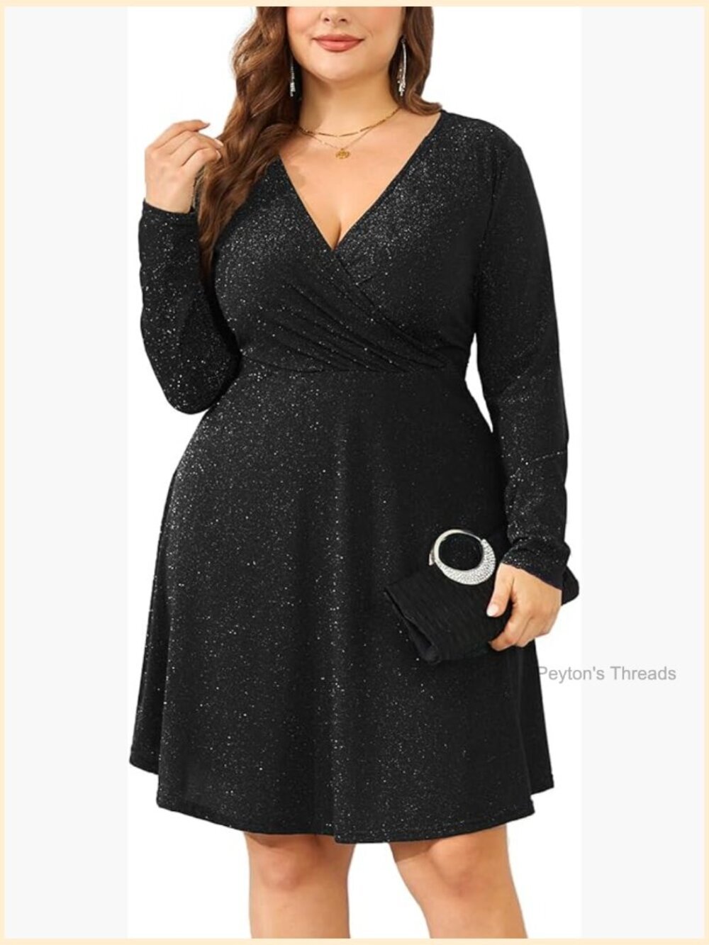 Plus Size Sparkly Glitter Wrap V Neck A Line Mini Dress